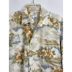 Vintage Pierre Cardin Hawaiian‎ Shirt Mens Size Large Sailboat Hibiscus Floral